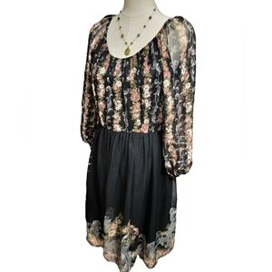 (1446) Matthew for Jo'ed Sophisticates Vintage Black Pink Baroque Printed Dress